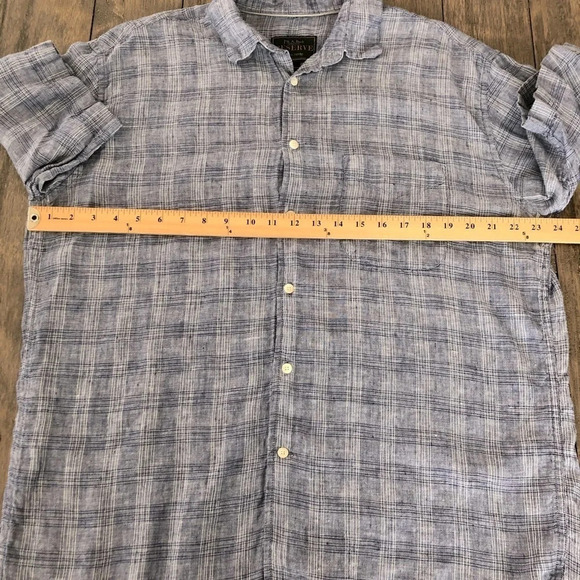 Jos A Bank Reserve Mens Size Large 100% Linen Blue Plaid Button Up Shirt Summer - Picture 4 of 4